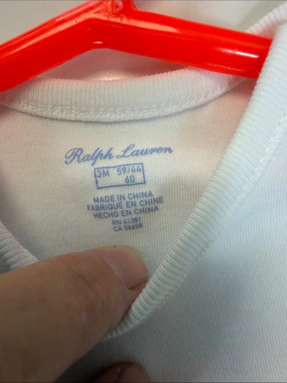 Ralph Lauren White Cotton Baby Bodysuit with Navy Pony